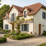 Faut il acheter une maison en mâchefer : vue extérieure d'une bâtisse ancienne rénovée avec enduit à la chaux.